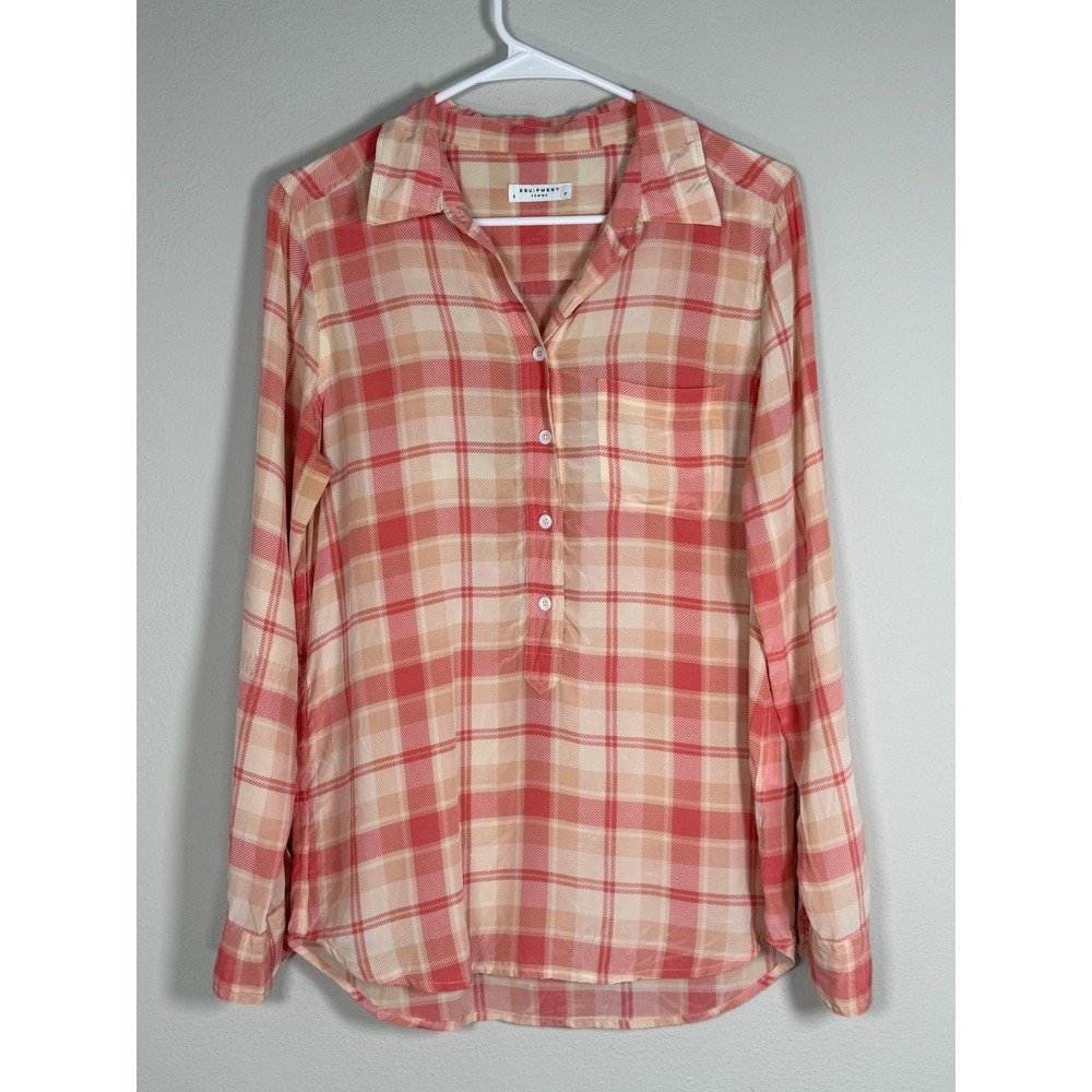 Equipment Femme Silk Popover Tunic Top Women S Coral Old Money Preppy Luxury